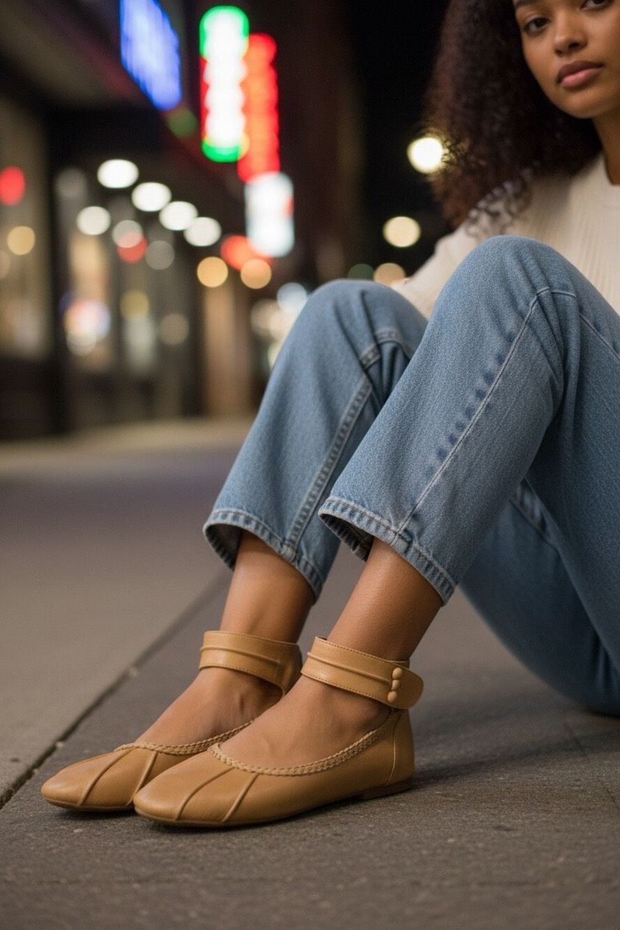 Muse Ankle Strap Leather Ballet Flats | Bali ELF